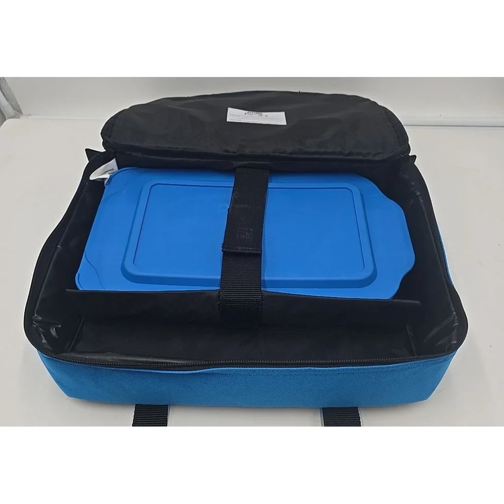 Pyrex Portables Insulated Carrier Glass Baking Casserole Safe Clear Storage Blue